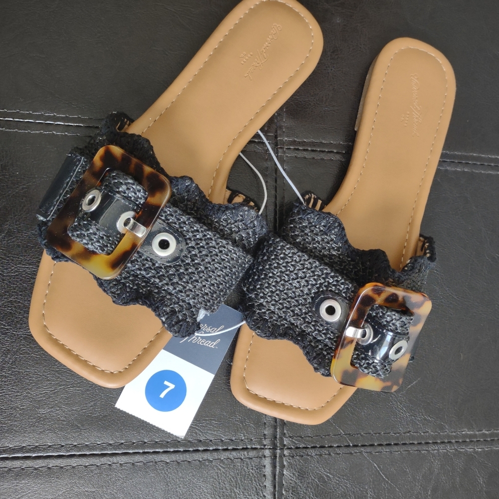 Universal Thread Chrissy Slides - Black Woven Strap & Tortoise Buckle - 7 - Picture 8 of 9